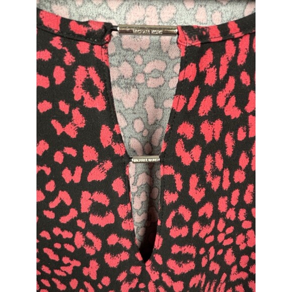 Michael Kors Shirt Womens M Black Red Leopard  Spot Long Sleeve Keyhole Stretch - Picture 8 of 8